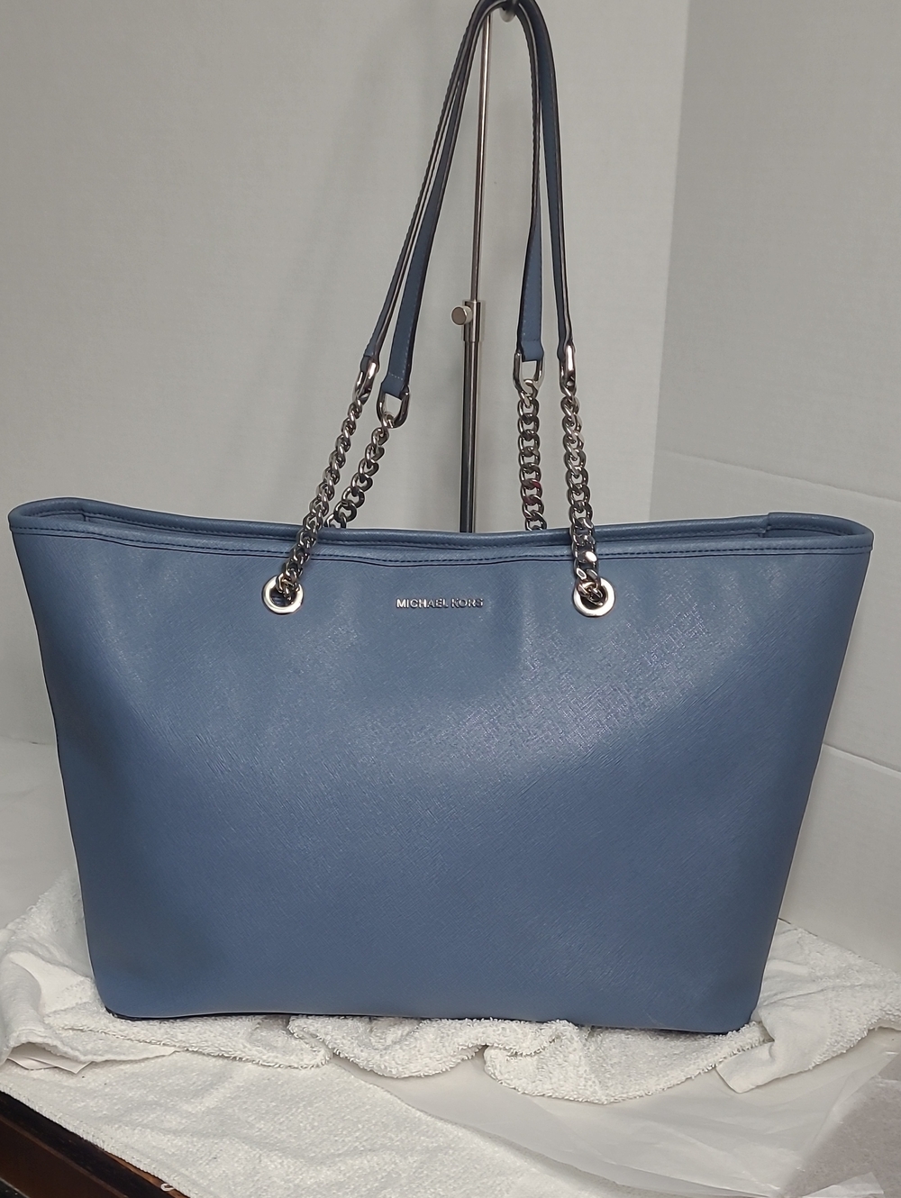Michael Kors Slate Blue Chain-Detail Tote
